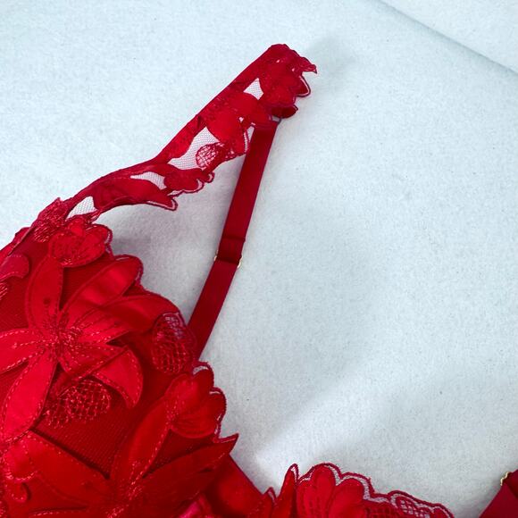 Victoria’s Secret Lace Longline Bustier Bra 36C Red Floral Embroidered Lingerie - Picture 5 of 7